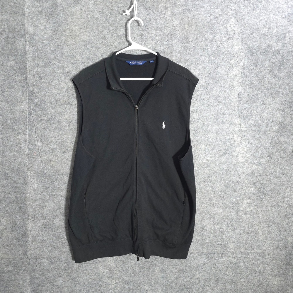 Polo Golf Ralph Lauren Vest Mens XXL Black Full Zip Pima Cotton Pique Mock Neck